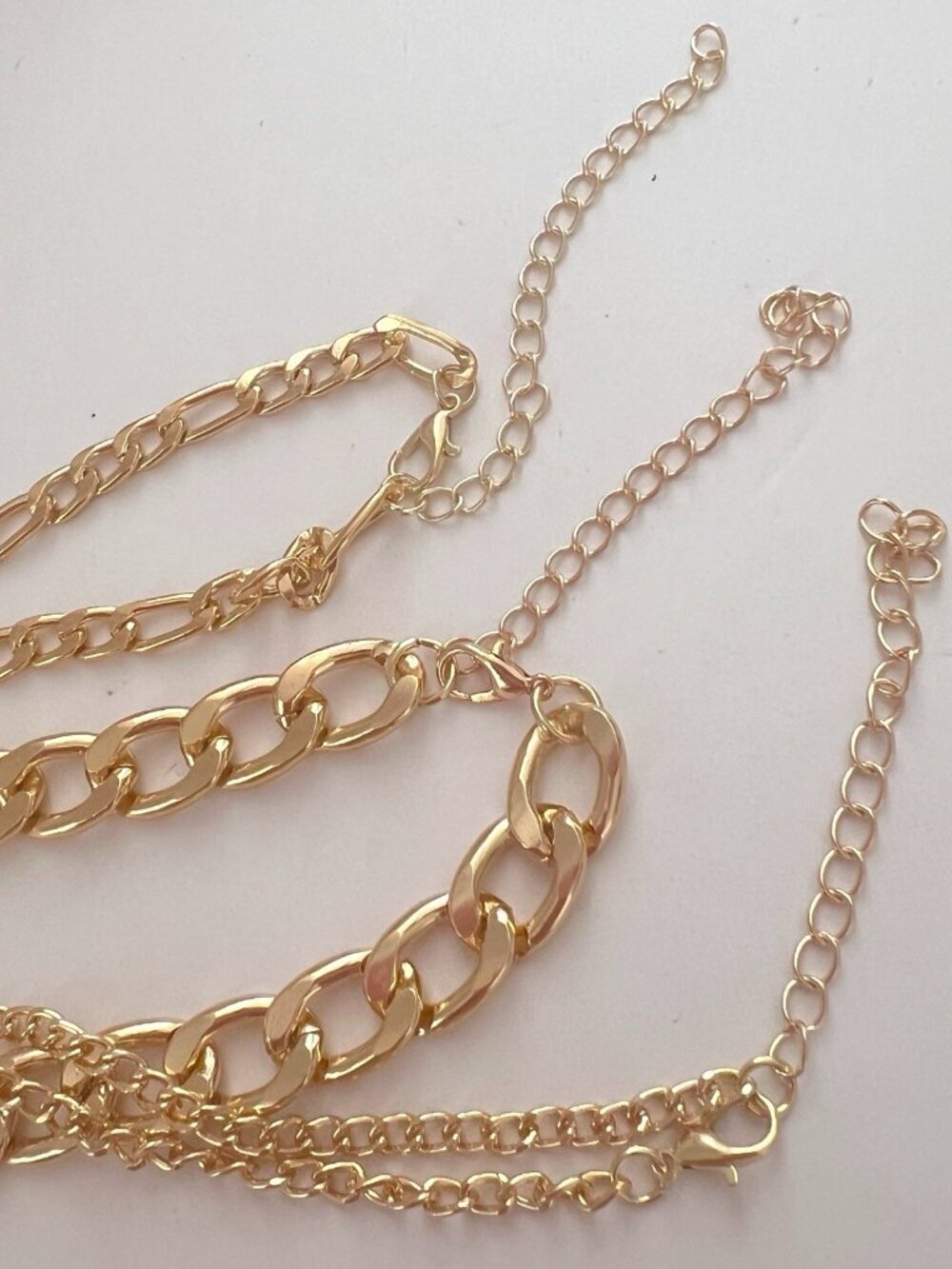 Gold Layered Chunky Chain Necklace Set Lightweight Curb Figaro Link Trendy Bold - Picture 9 of 9